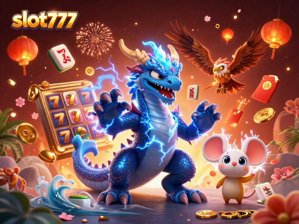 Experience thrill with slot777 gaming featuring vibrant slot reels and charismatic characters.