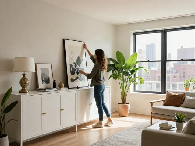 interior designer brooklyn stylish woman arranging custom furniture in modern apartment