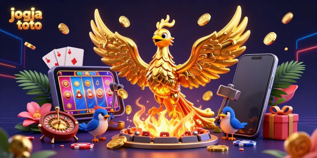 Experience thrilling gameplay with jogja toto featuring a golden phoenix and exciting slot machines.